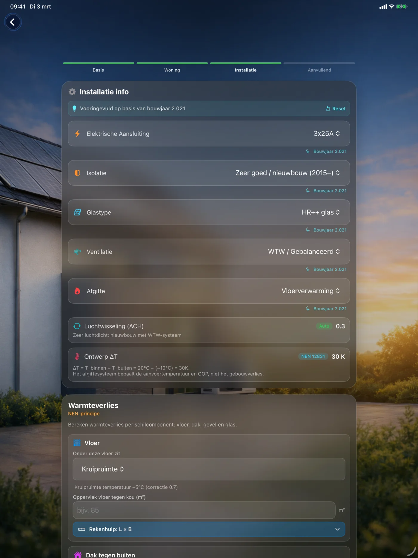 Woninggegevens en technische invoer op iPad