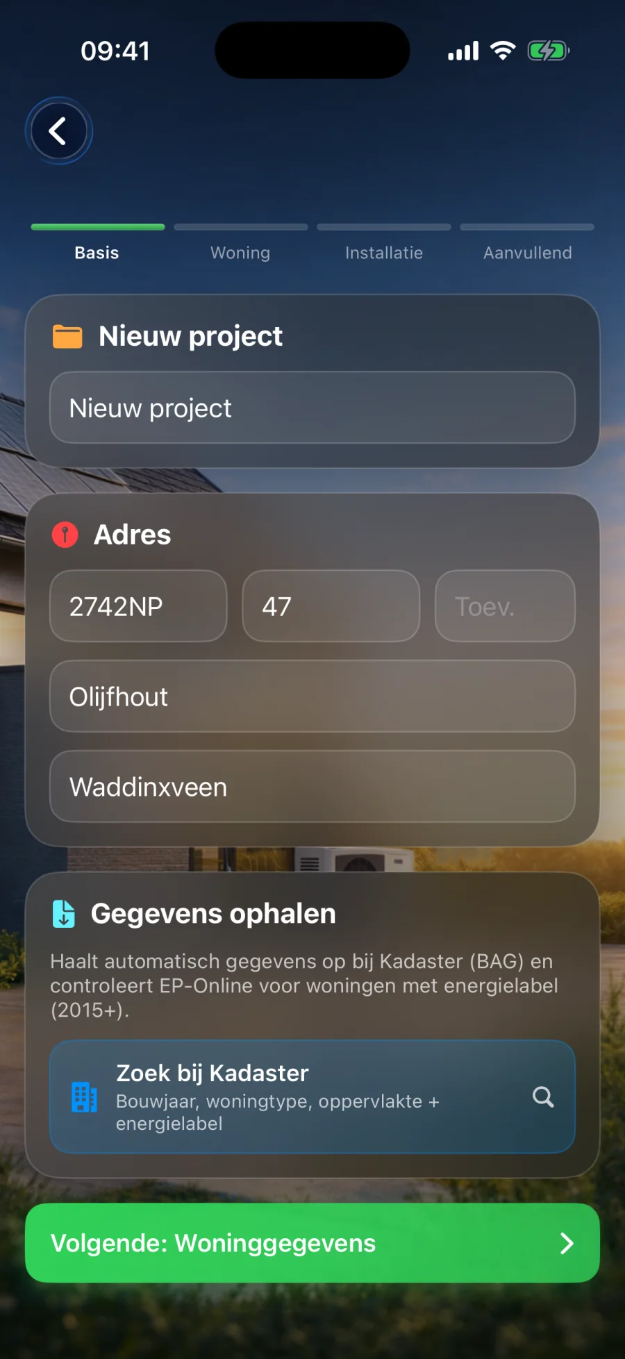 Nieuwe opname met adresinvoer en BAG lookup